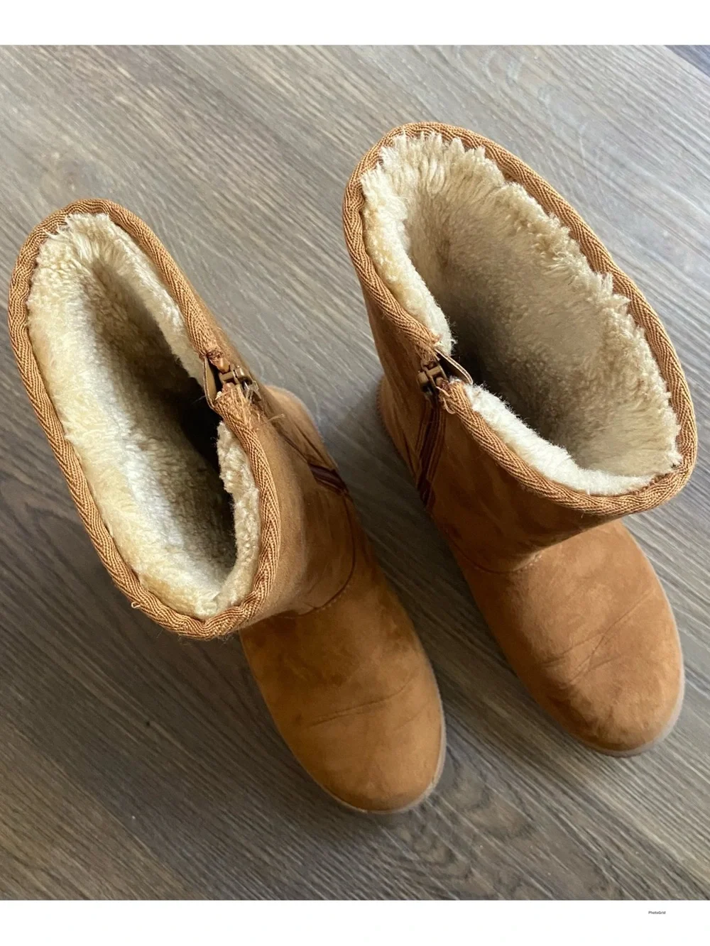 Cat & Jack Tan Suede-Look Zip Mid-Calf Boots